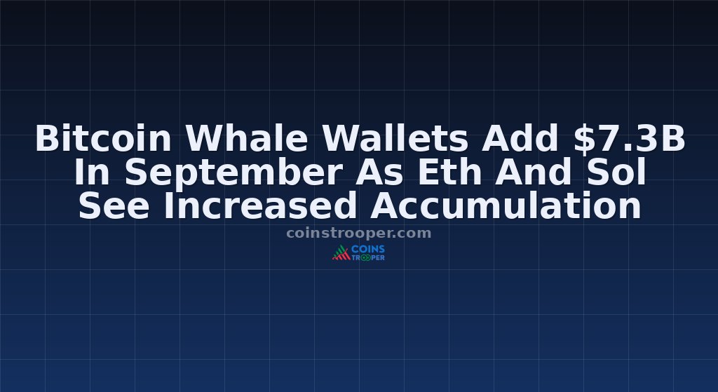 Bitcoin Whale Wallets Add $7.3B In September As Eth And Sol See Increased Accumulation