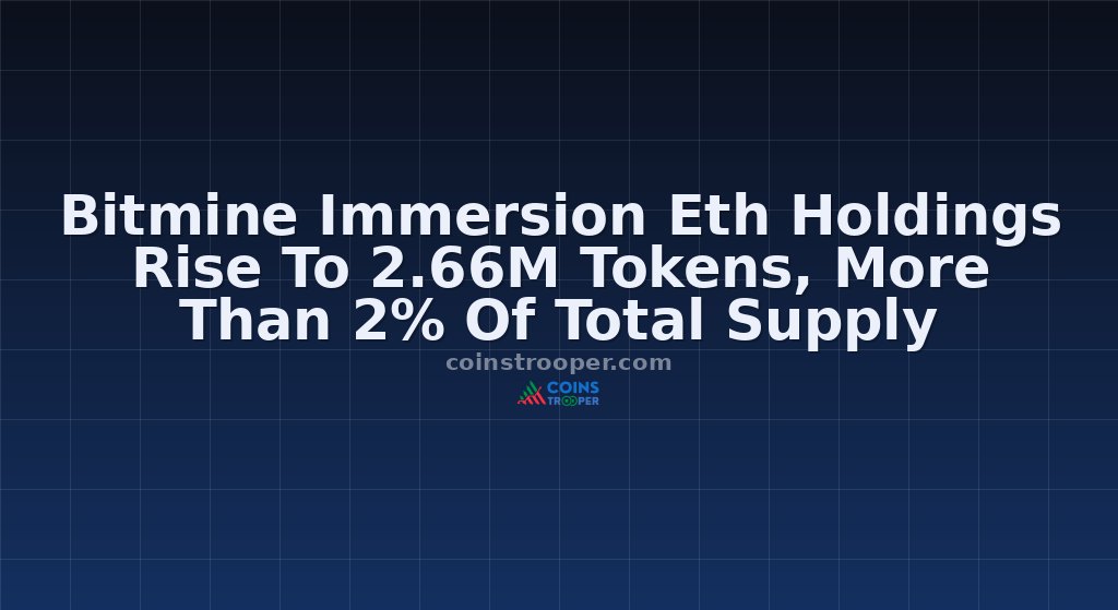 Bitmine Immersion Eth Holdings Rise To 2.66M Tokens, More Than 2% Of Total Supply