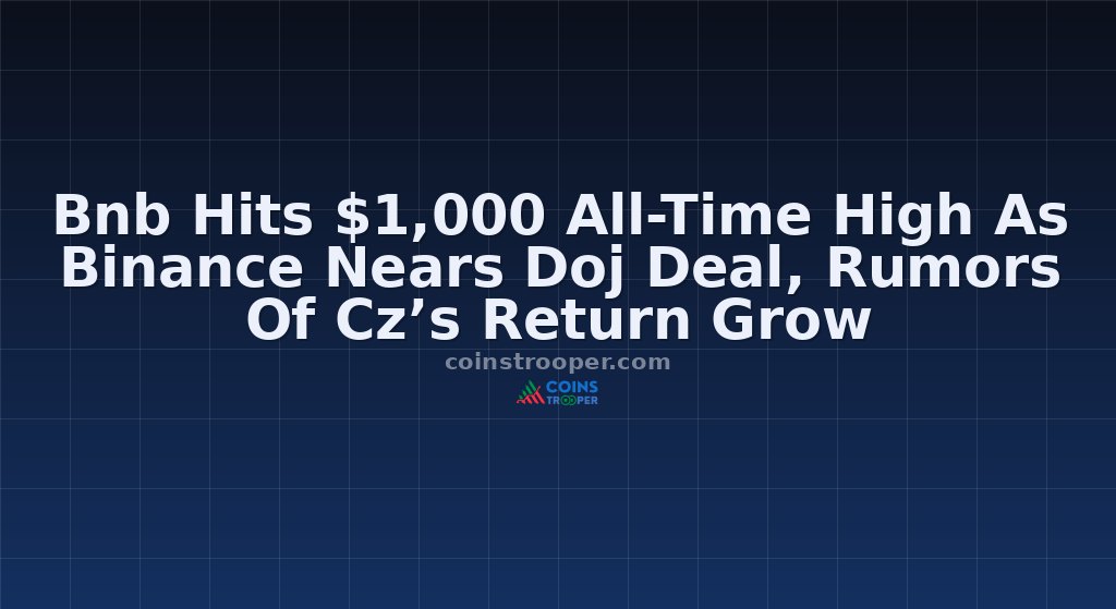 Bnb Hits $1,000 All-Time High As Binance Nears Doj Deal, Rumors Of Cz’s Return Grow
