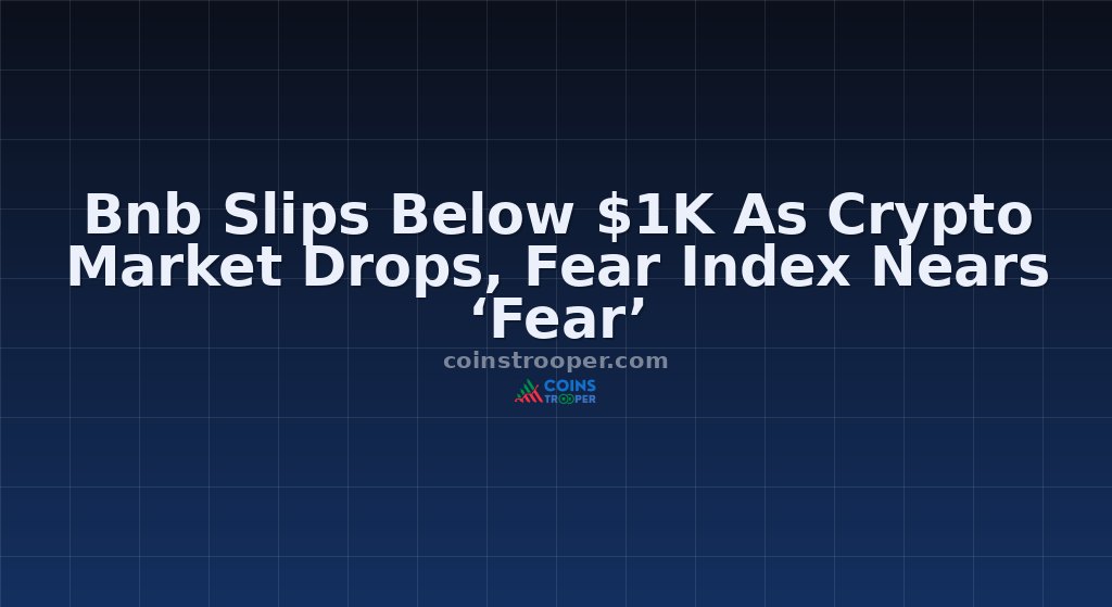 Bnb Slips Below $1K As Crypto Market Drops, Fear Index Nears ‘Fear’