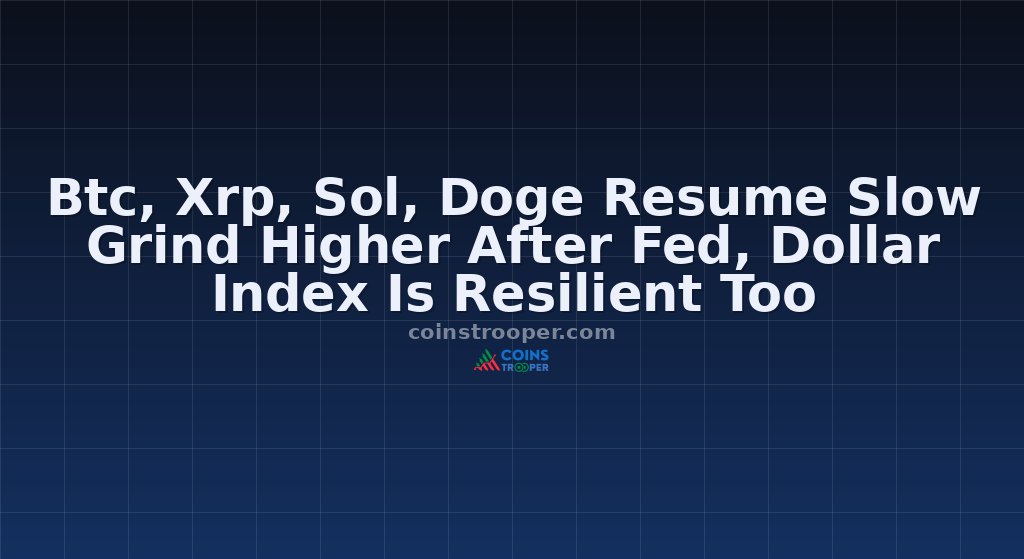 Btc, Xrp, Sol, Doge Resume Slow Grind Higher After Fed, Dollar Index Is Resilient Too