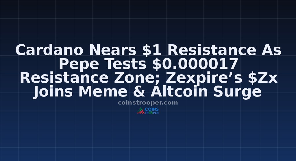 Cardano Nears $1 Resistance As Pepe Tests $0.000017 Resistance Zone; Zexpire’s $Zx Joins Meme & Altcoin Surge