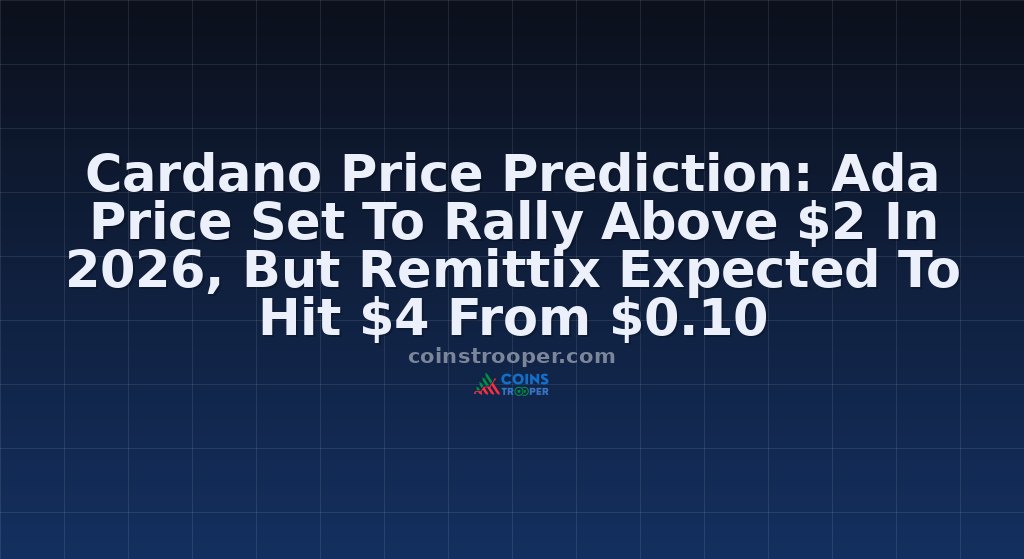 Cardano Price Prediction: Ada Price Set To Rally Above $2 In 2026, But Remittix Expected To Hit $4 From $0.10