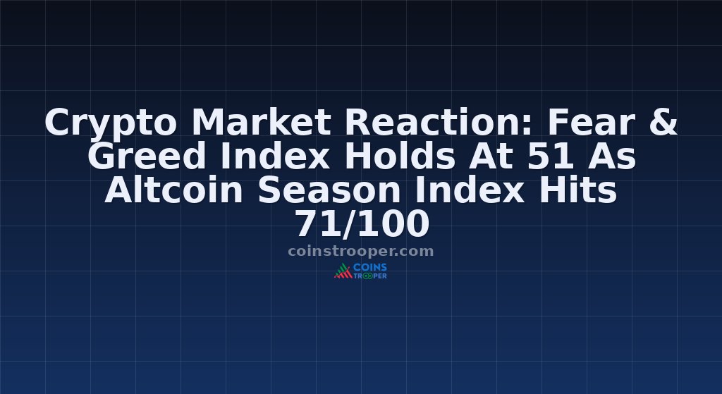 Crypto Market Reaction: Fear & Greed Index Holds At 51 As Altcoin Season Index Hits 71/100