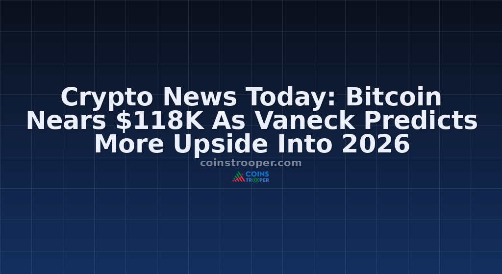 Crypto News Today: Bitcoin Nears $118K As Vaneck Predicts More Upside Into 2026