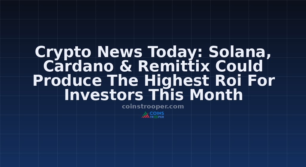 Crypto News Today: Solana, Cardano & Remittix Could Produce The Highest Roi For Investors This Month