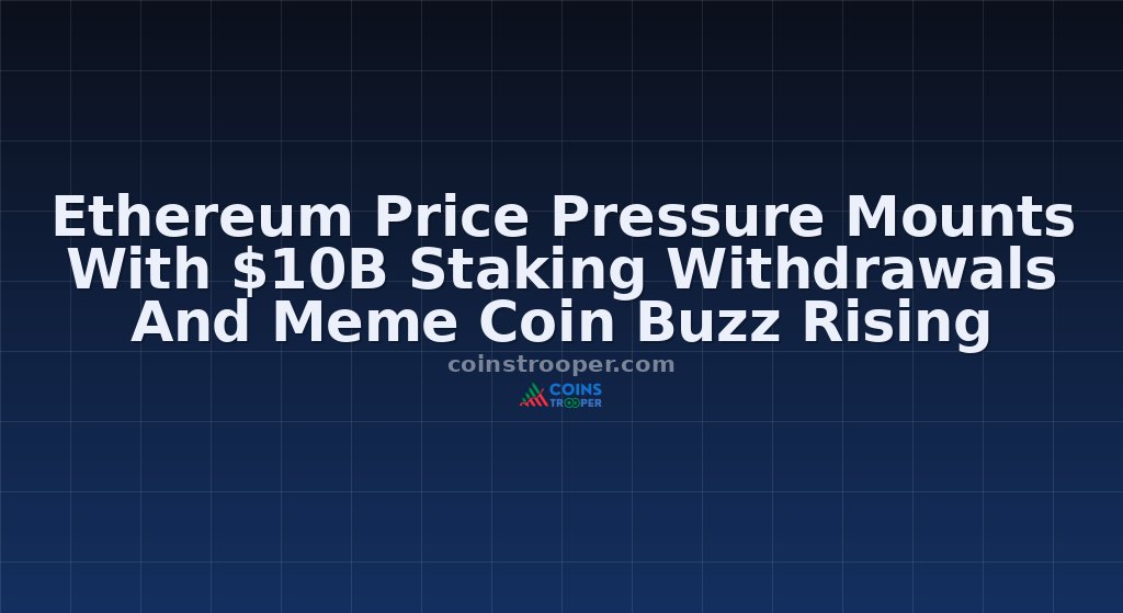 Ethereum Price Pressure Mounts With $10B Staking Withdrawals And Meme Coin Buzz Rising