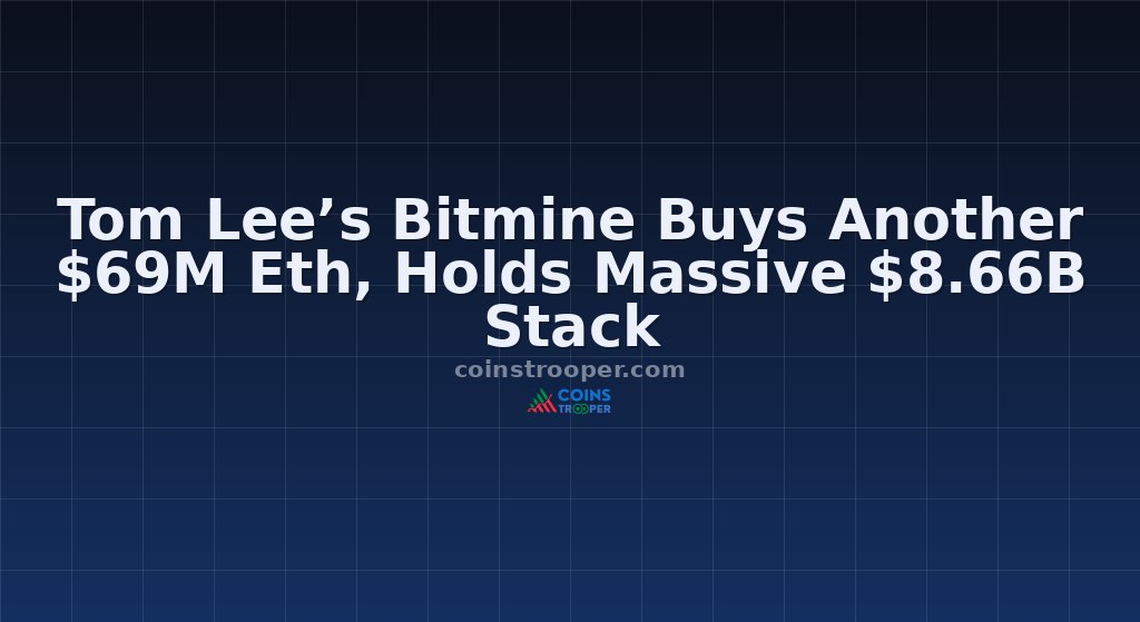 Tom Lee’s Bitmine Buys Another $69M Eth, Holds Massive $8.66B Stack