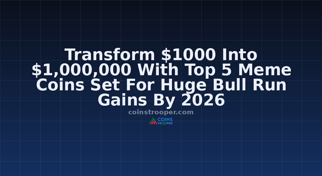 Transform $1000 Into $1,000,000 With Top 5 Meme Coins Set For Huge Bull Run Gains By 2026