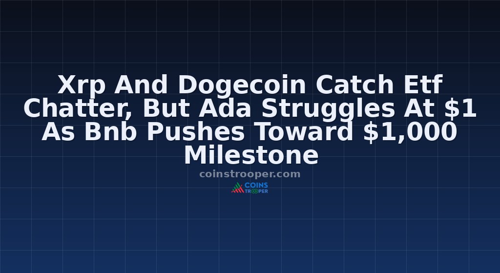 Xrp And Dogecoin Catch Etf Chatter, But Ada Struggles At $1 As Bnb Pushes Toward $1,000 Milestone