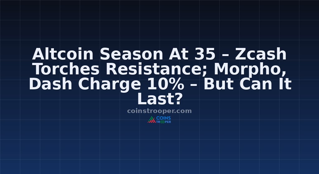 Altcoin Season At 35 – Zcash Torches Resistance; Morpho, Dash Charge 10% – But Can It Last?