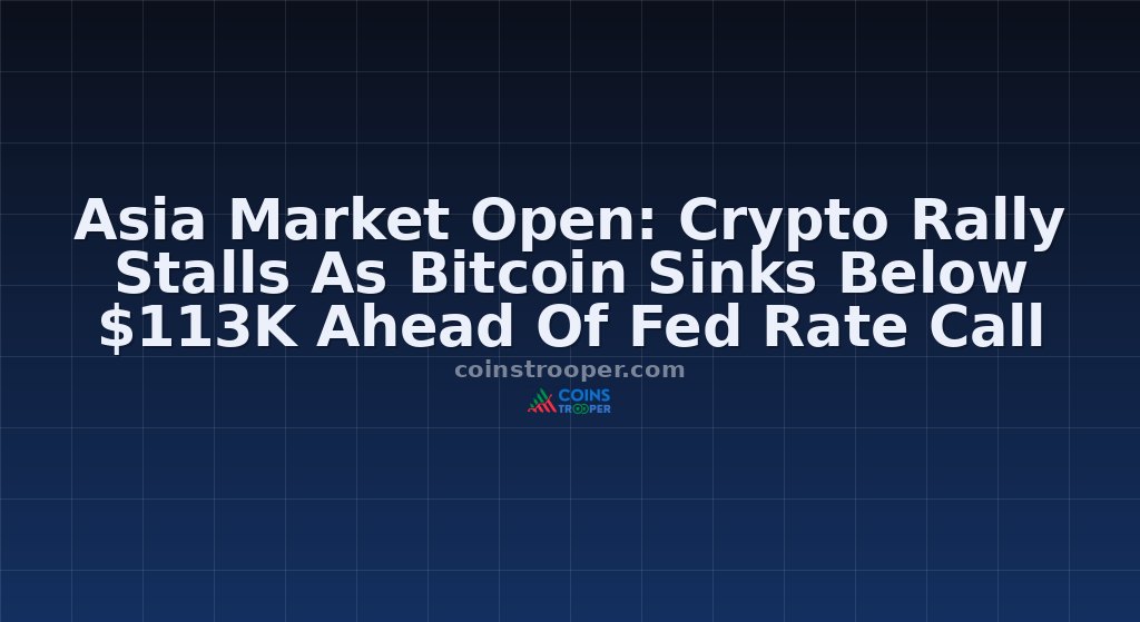Asia Market Open: Crypto Rally Stalls As Bitcoin Sinks Below $113K Ahead Of Fed Rate Call