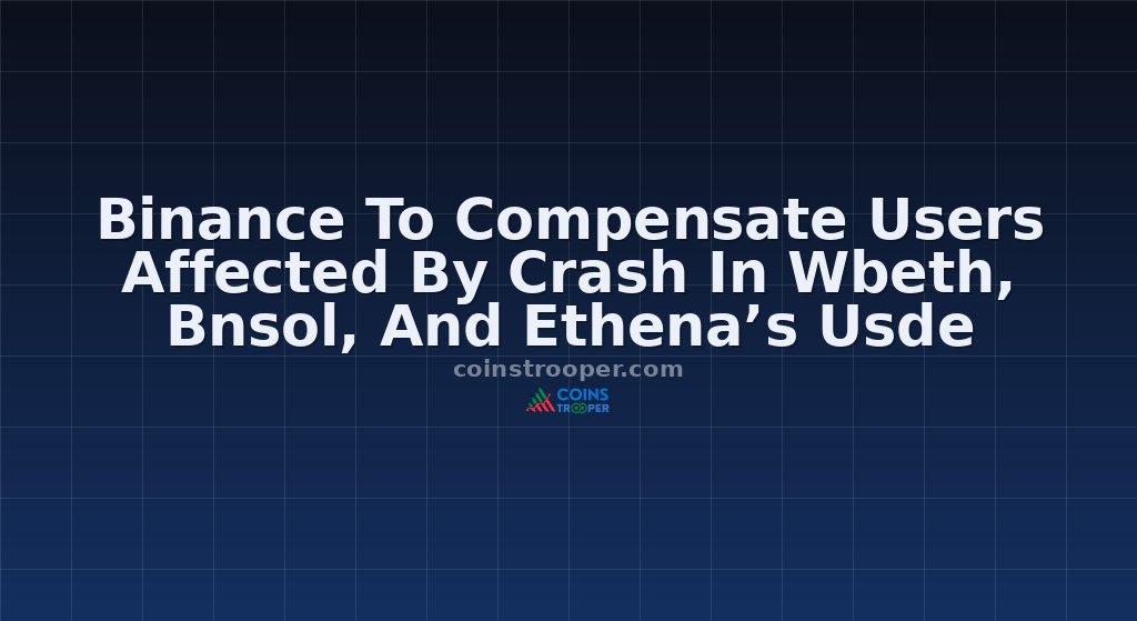 Binance To Compensate Users Affected By Crash In Wbeth, Bnsol, And Ethena’s Usde