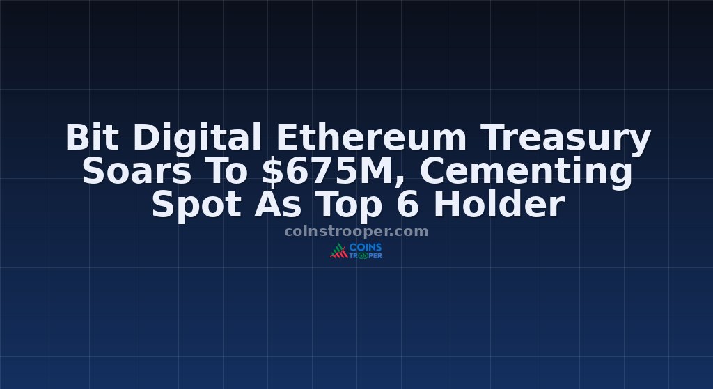 Bit Digital Ethereum Treasury Soars To $675M, Cementing Spot As Top 6 Holder