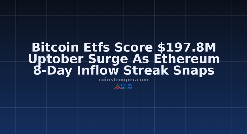Bitcoin Etfs Score $197.8M Uptober Surge As Ethereum 8-Day Inflow Streak Snaps