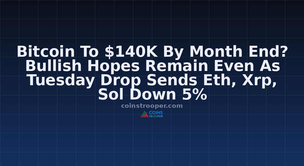 Bitcoin To $140K By Month End? Bullish Hopes Remain Even As Tuesday Drop Sends Eth, Xrp, Sol Down 5%