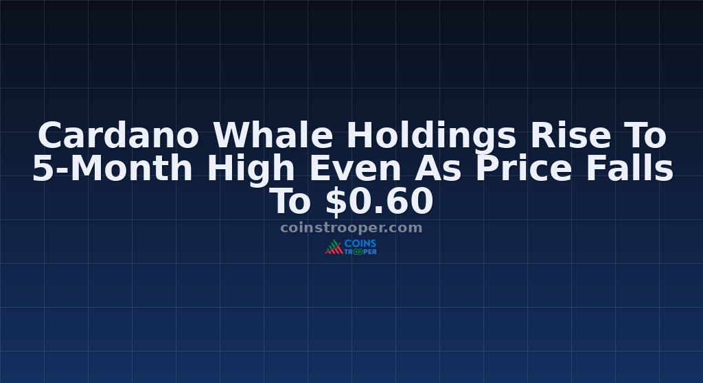 Cardano Whale Holdings Rise To 5-Month High Even As Price Falls To $0.60