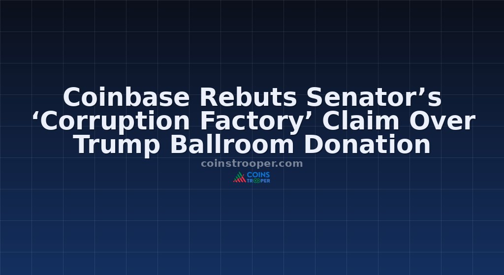 Coinbase Rebuts Senator’s ‘Corruption Factory’ Claim Over Trump Ballroom Donation