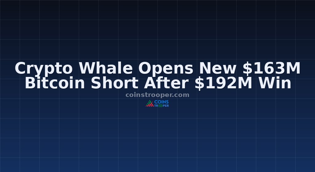 Crypto Whale Opens New $163M Bitcoin Short After $192M Win