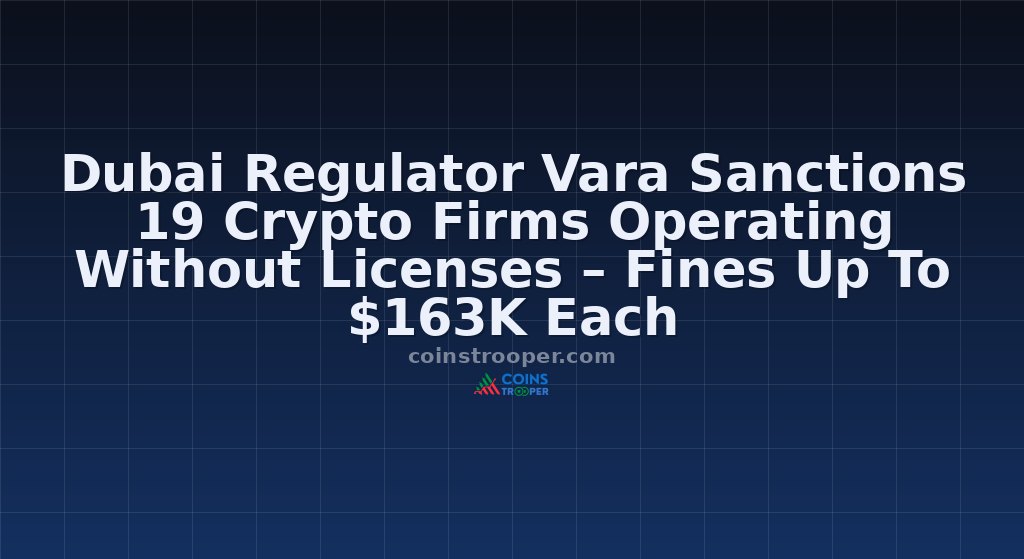 Dubai Regulator Vara Sanctions 19 Crypto Firms Operating Without Licenses – Fines Up To $163K Each