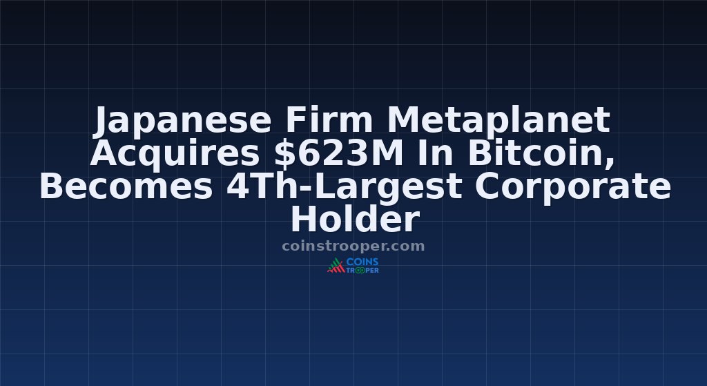 Japanese Firm Metaplanet Acquires $623M In Bitcoin, Becomes 4Th-Largest Corporate Holder