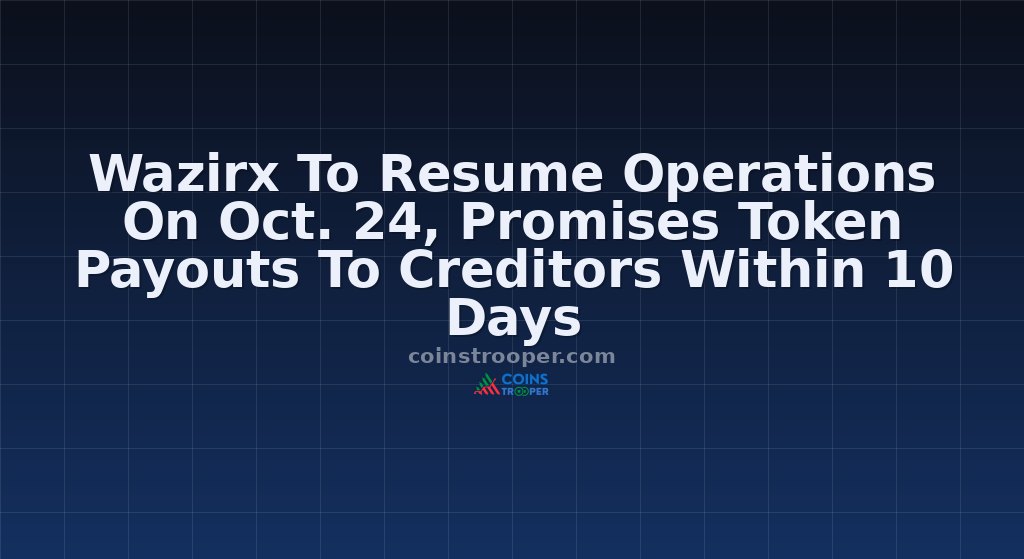 Wazirx To Resume Operations On Oct. 24, Promises Token Payouts To Creditors Within 10 Days