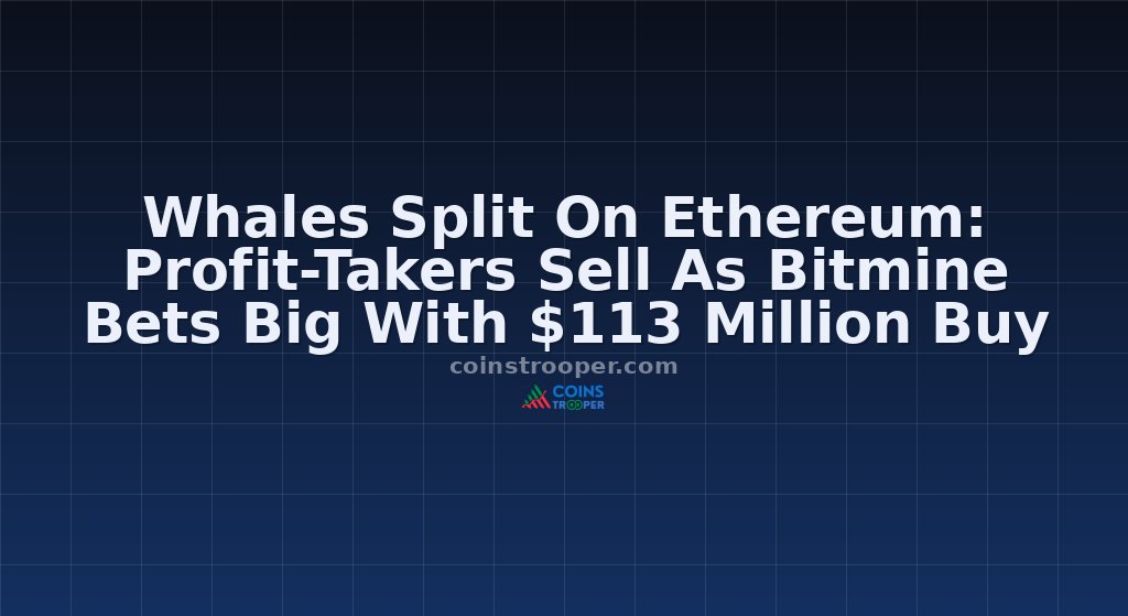 Whales Split On Ethereum: Profit-Takers Sell As Bitmine Bets Big With $113 Million Buy
