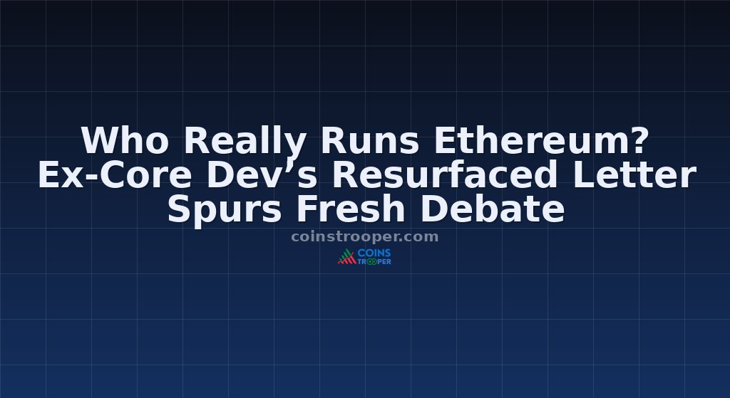 Who Really Runs Ethereum? Ex-Core Dev’s Resurfaced Letter Spurs Fresh Debate