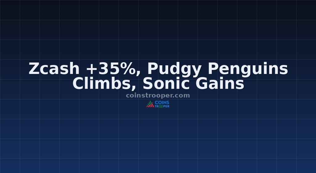 Zcash +35%, Pudgy Penguins Climbs, Sonic Gains