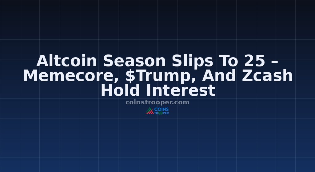 Altcoin Season Slips To 25 – Memecore, $Trump, And Zcash Hold Interest