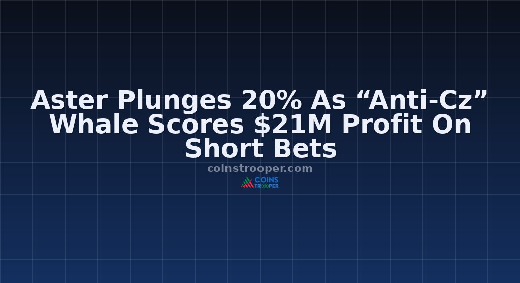 Aster Plunges 20% As “Anti-Cz” Whale Scores $21M Profit On Short Bets