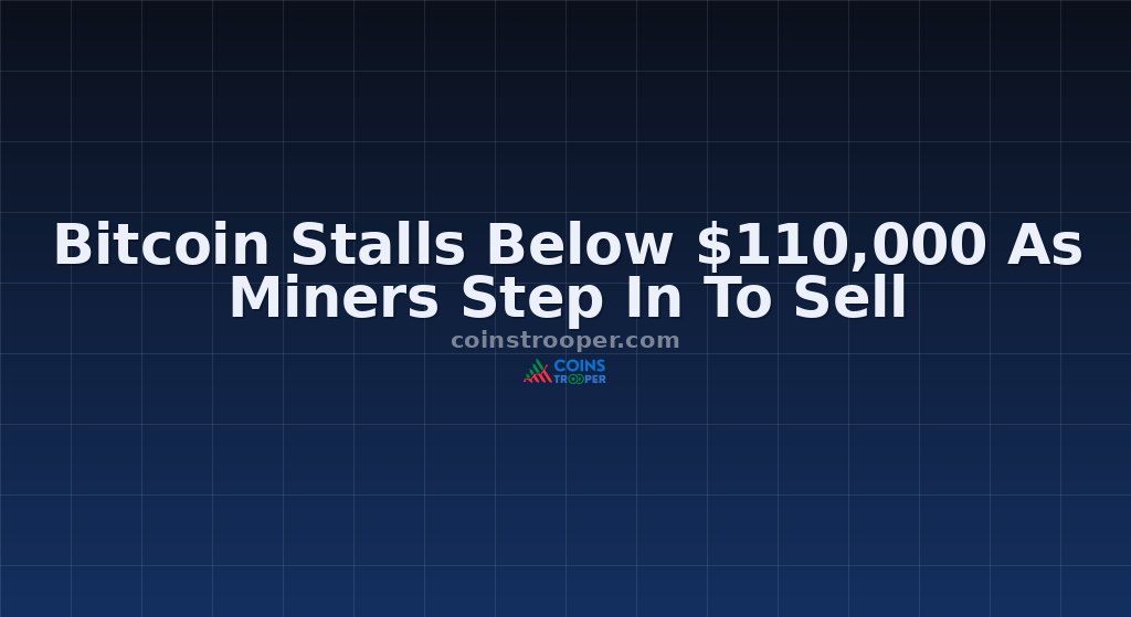 Bitcoin Stalls Below $110,000 As Miners Step In To Sell