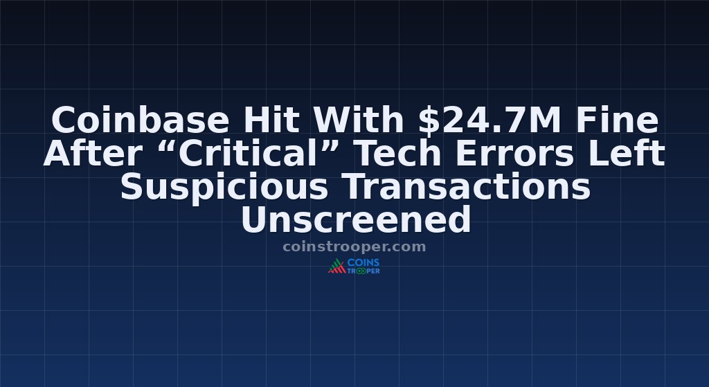 Coinbase Hit With $24.7M Fine After “Critical” Tech Errors Left Suspicious Transactions Unscreened