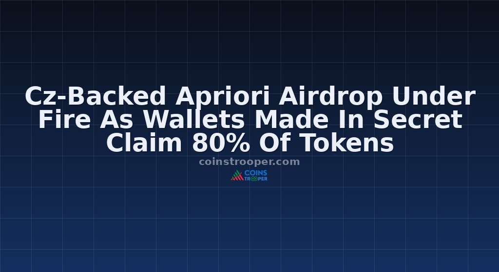 Cz-Backed Apriori Airdrop Under Fire As Wallets Made In Secret Claim 80% Of Tokens
