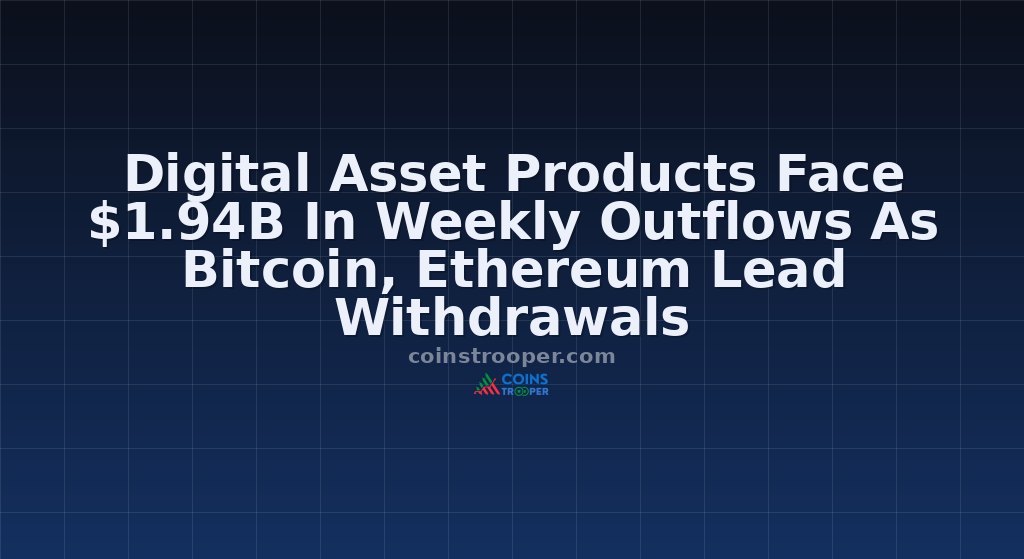 Digital Asset Products Face $1.94B In Weekly Outflows As Bitcoin, Ethereum Lead Withdrawals