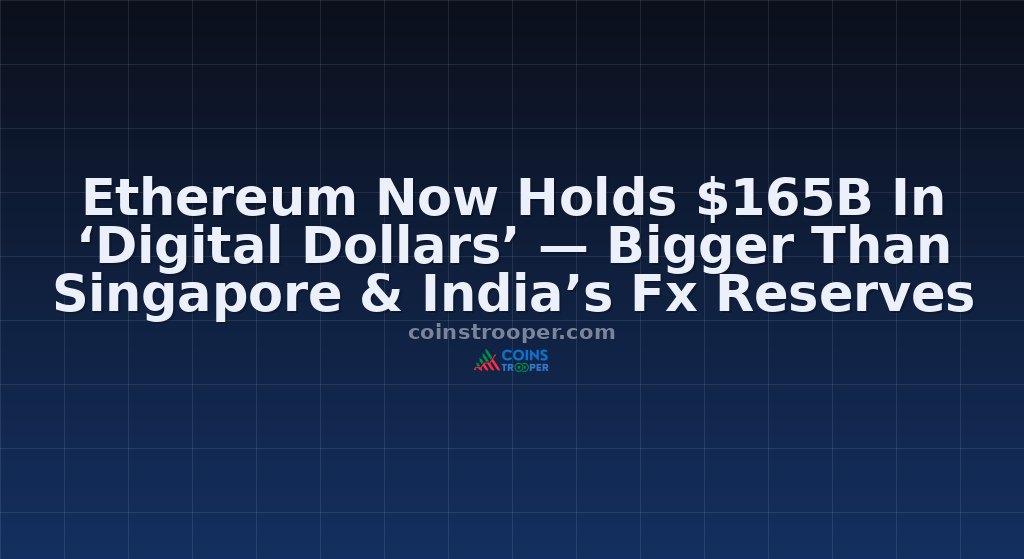 Ethereum Now Holds $165B In ‘Digital Dollars’ — Bigger Than Singapore & India’s Fx Reserves