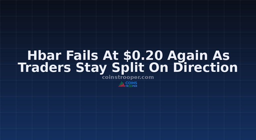 Hbar Fails At $0.20 Again As Traders Stay Split On Direction