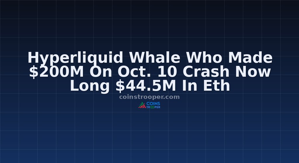 Hyperliquid Whale Who Made $200M On Oct. 10 Crash Now Long $44.5M In Eth