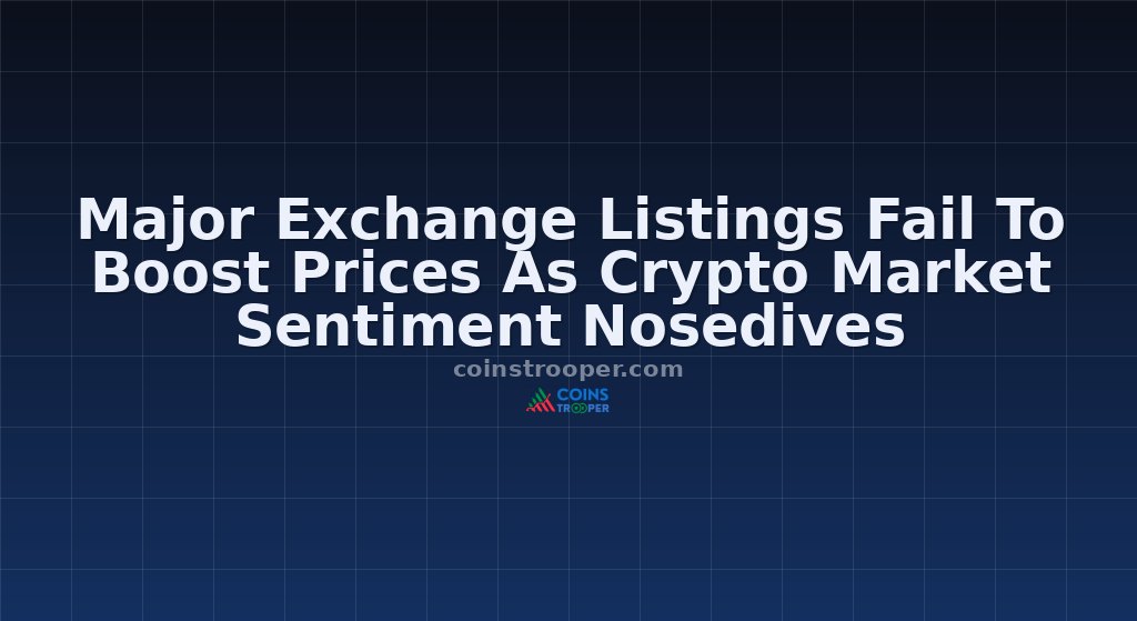 Major Exchange Listings Fail To Boost Prices As Crypto Market Sentiment Nosedives
