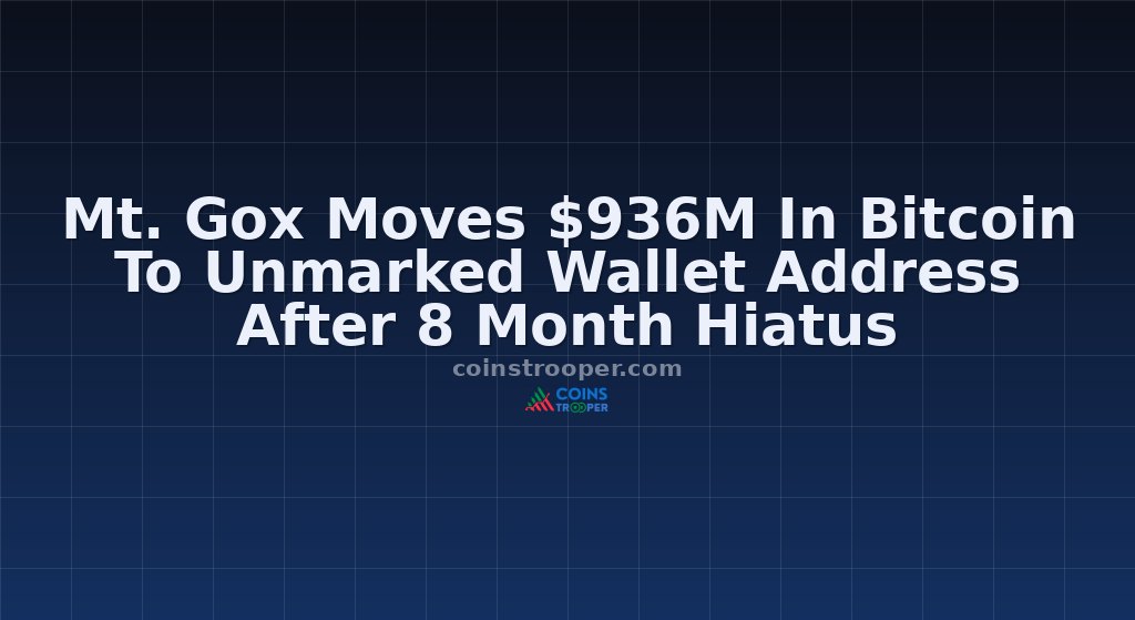 Mt. Gox Moves $936M In Bitcoin To Unmarked Wallet Address After 8 Month Hiatus