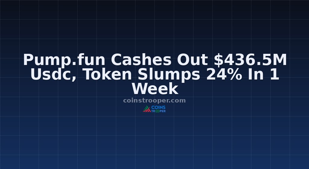 Pump.fun Cashes Out $436.5M Usdc, Token Slumps 24% In 1 Week