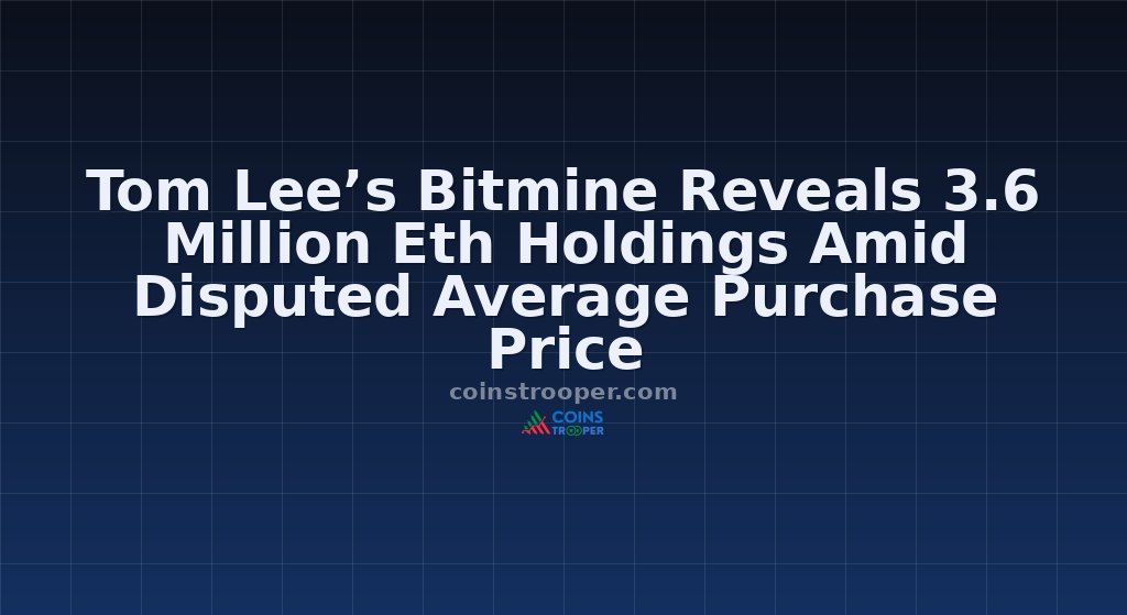 Tom Lee’s Bitmine Reveals 3.6 Million Eth Holdings Amid Disputed Average Purchase Price