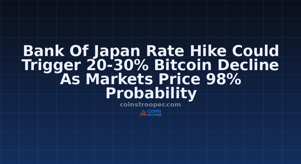 Bank Of Japan Rate Hike Could Trigger 20-30% Bitcoin Decline As Markets Price 98% Probability