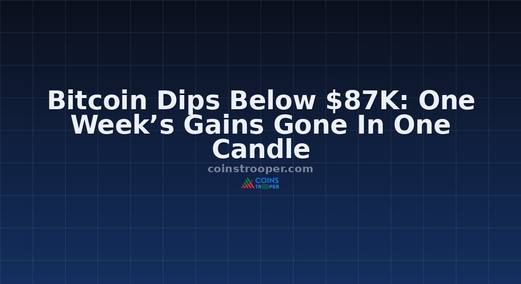 Bitcoin Dips Below $87K: One Week’s Gains Gone In One Candle