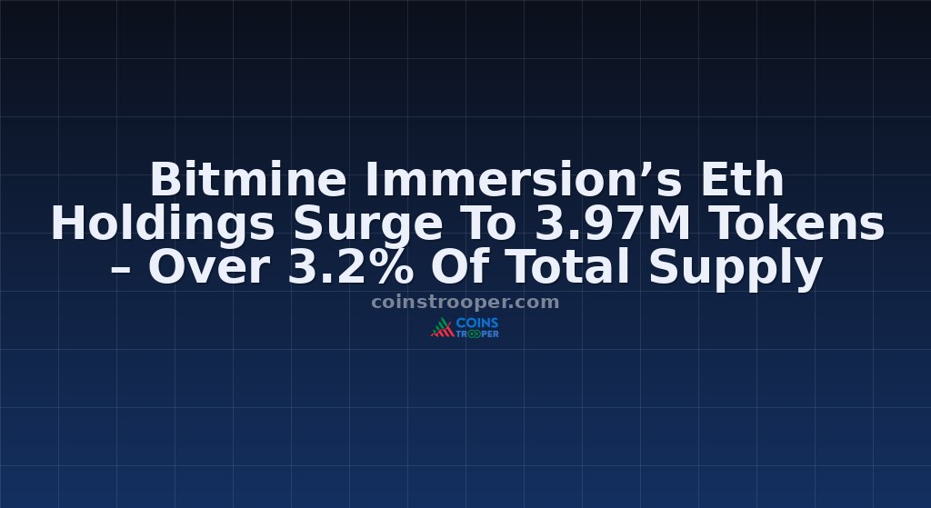 Bitmine Immersion’s Eth Holdings Surge To 3.97M Tokens – Over 3.2% Of Total Supply
