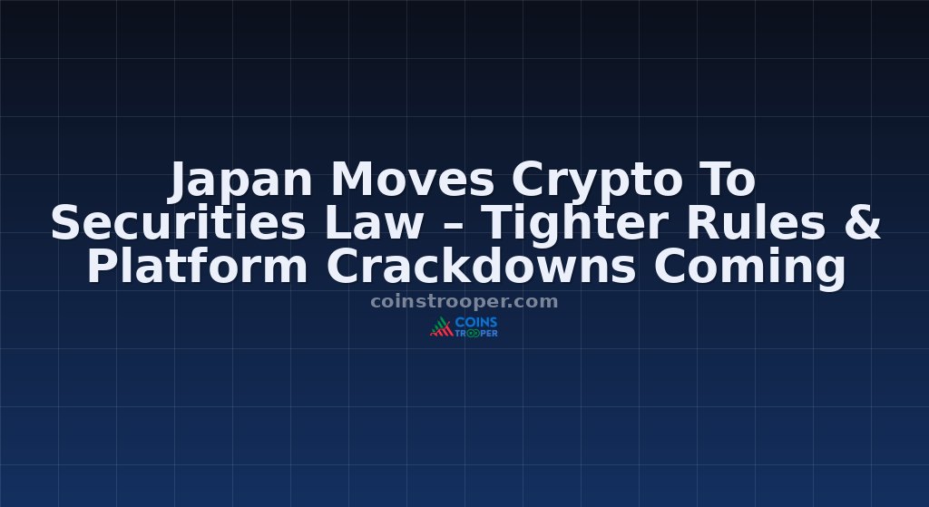 Japan Moves Crypto To Securities Law – Tighter Rules & Platform Crackdowns Coming