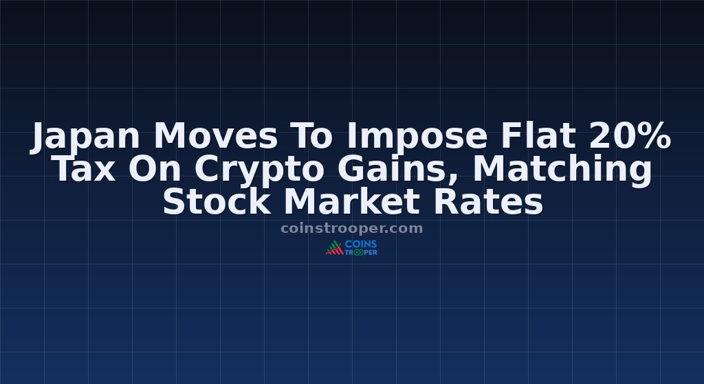 Japan Moves To Impose Flat 20% Tax On Crypto Gains, Matching Stock Market Rates
