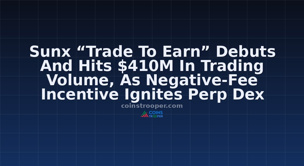 Sunx “Trade To Earn” Debuts And Hits $410M In Trading Volume, As Negative-Fee Incentive Ignites Perp Dex Market