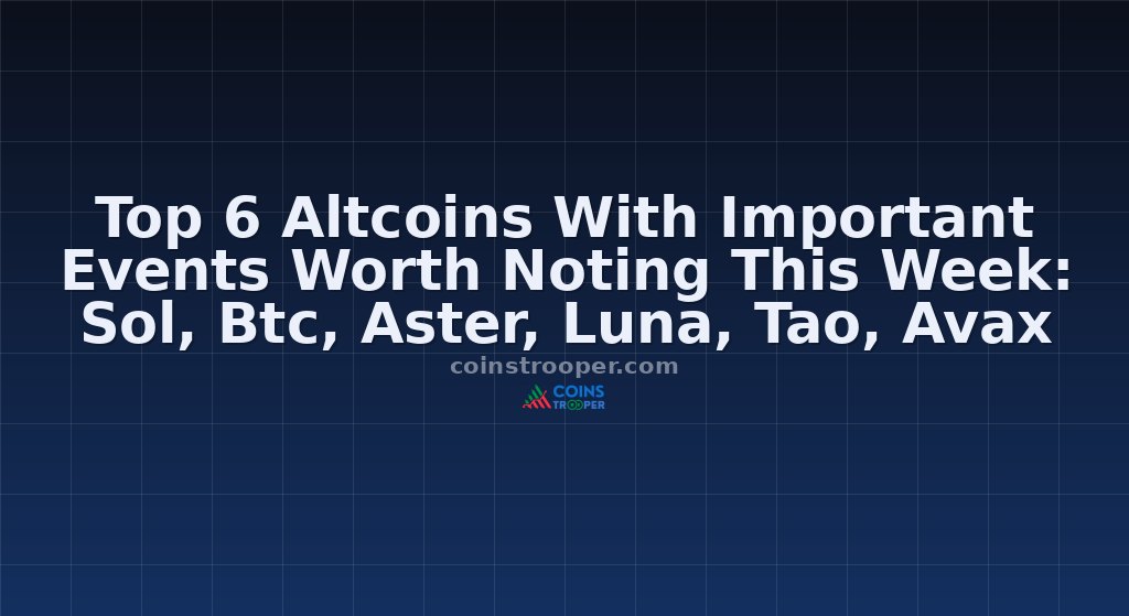Top 6 Altcoins With Important Events Worth Noting This Week: Sol, Btc, Aster, Luna, Tao, Avax