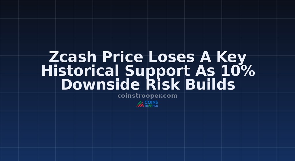 Zcash Price Loses A Key Historical Support As 10% Downside Risk Builds